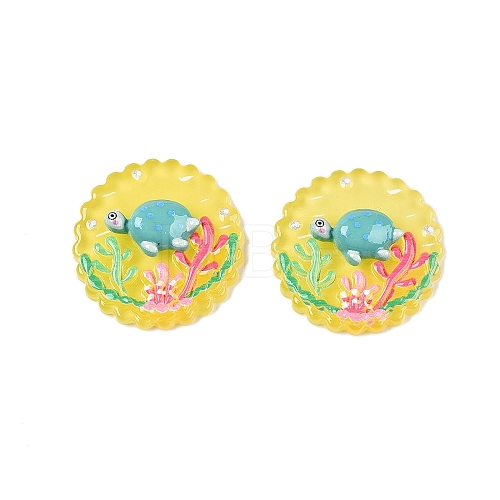 Ocean Theme Flat Round Resin Cabochons CRES-T025-02G-1