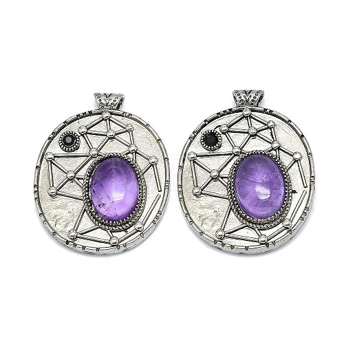 Natural Amethyst Oval Pendants G-Q165-03AS-07-1