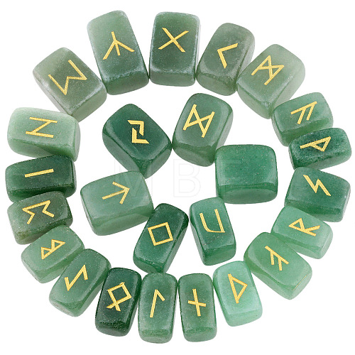 Viking Runes Engraved Rectangle Natural Green Aventurine Rune Stones PW-WG207BF-02-1