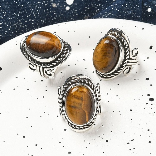 Natural Tiger Eye Adjustable Rings RJEW-I108-01AS-12-1