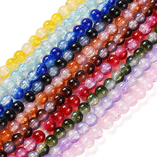 Transparent Crackle Baking Painted Glass Beads Strands DGLA-T003-01B-M-1