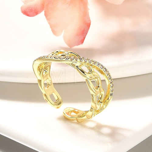 Rack Plating Brass Micro Pave Cubic Zirconia Cuff Finger Rings for Women RJEW-C117-02G-1