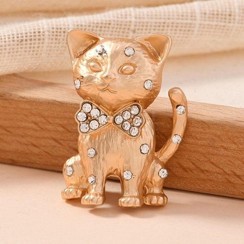 Pet Matte Light Golden Alloy Rhinestone Brooches PW-WG742B0-01-1