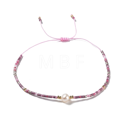 Glass Imitation Pearl & Seed Braided Bead Bracelets WO2637-14-1