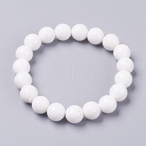 Natural Mashan Jade Beaded Stretch Bracelet X-BJEW-P207-34-8mm-1