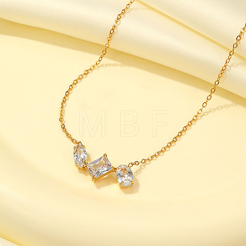 Cubic Zirconia Rectangle Pendant Necklaces UB7393-1