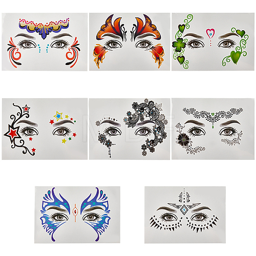 Gorgecraft 8 Sheets 8 Style Waterproof Self Adhesive Tattoo Stickers on Face AJEW-GF0007-33-1