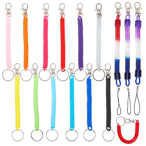 15Pcs 13 Style Plastic Spiral Retractable Spring Coil Keychain KEYC-CP0001-02-1
