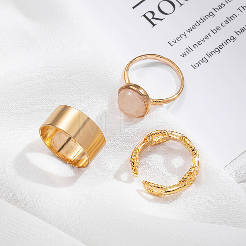 3Pcs Oval/Flat Round Alloy Resin Finger Rings FS-WG08CD1-09-1