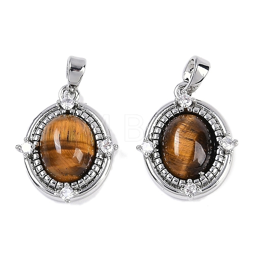 Natural Tiger Eye Oval Pendants KK-U043-44P-F-1