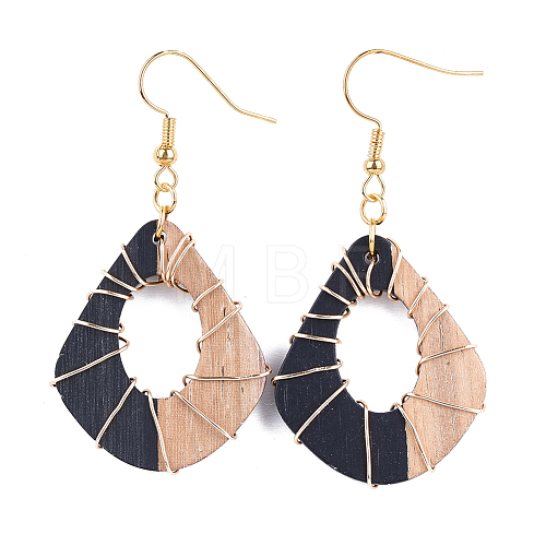 Resin & Wood Dangle Earrings EJEW-JE03245-1