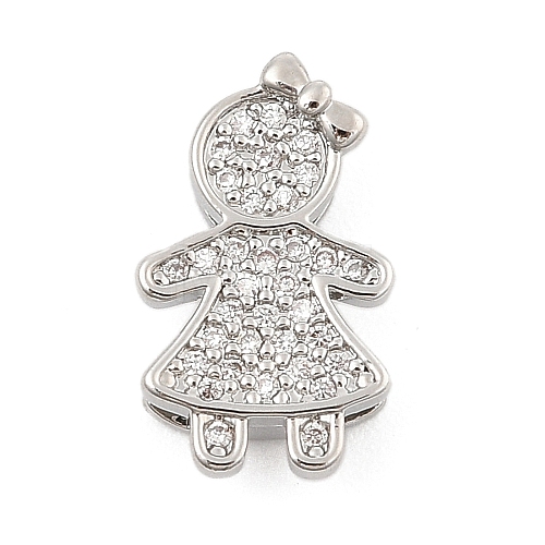 Brass Micro Pave Clear Cubic Zirconia Slide Charms ZIRC-I068-29P-1