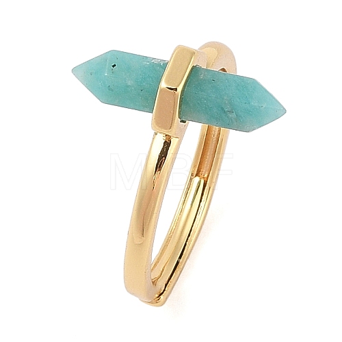 Double Pointed Hexagonal Prism Natural Amazonite Adjustable Rings for Women RJEW-G327-01G-08-1