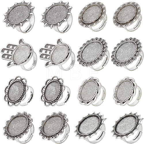 SUNNYCLUE 16Pcs 8 Style Adjustable Alloy Finger Rings Components FIND-SC0008-64-1