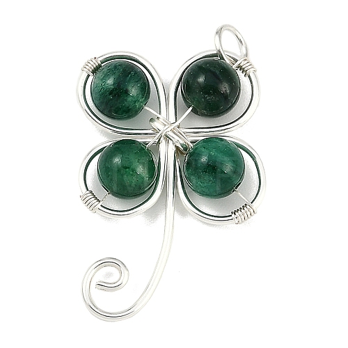 Copper Wire Wrapped Natural Emerald Shamrock Pendants PALLOY-JF02945-03-1