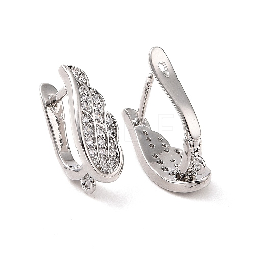 Rack Plating Brass Micro Pave Cubic Zirconia Hoop Earring Findings with Latch Back Closure ZIRC-C039-08P-1