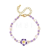 Polymer Clay Flower & Glass & Natural Trumpet Shell Beaded Bracelets for Women BJEW-JB14391-4