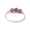 Copper Wire Wrapped Round Natural Amethyst & Rose Quartz & Green Aventurine & Carnelian Bead Rings for Women RJEW-JR00852-02-5