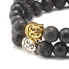 2Pcs 2 Color Natural Lava Rock & Synthetic Black Stone Stretch Bracelets Set with Buddha Head BJEW-JB07707-5