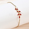 304 Stainless Steel Rhinestone Leaf Link Bracelets SA-CBA5F76-03G-3