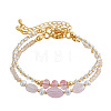 2Pcs Natural Rose Quartz & Glass & Imitation Pearl & Brass Beaded Bracelets for Women JV0360-3-4