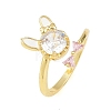 Bunny & Bowknot Brass Micro Pave Cubic Zirconia Cuff Rings for Women RJEW-A088-10G-6