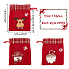 6Pcs 3 Styles Christmas Theme Linen Packing Pouches ABAG-WR0001-02-2