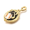 Brass Black Enamel Oval Pendants with Glitter Powder KK-K398-15G-2