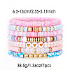 7Pcs Heart Pattern Polymer Clay & Plastic Pearl & CCB Plastic Beaded Stretch Bracelet Set for Women FS-WG634BB-03-1