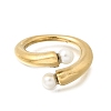 304 Stainless Steel with Imitation Pearl Cuff Open Rings for Women RJEW-Z144-01G-03-4