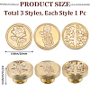 CRASPIRE 3Pcs 3 Styles Golden Plated Wax Seal Brass Stamp Head AJEW-CP0007-52B-2