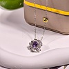 925 Sterling Silver Pave Clear Cubic Zirconia and Natural Amethyst Flower Pendant Necklaces for Women FS-WGAB3DC-01-1