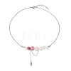 Natural  Rose Quartz & Dyed Imperial Jasper & Quartz Crystal & Green Jade Round Graduated Beaded Pendant 304 Stainless Steel Cable Chain Necklaces for Women NJEW-TA00242-04-3