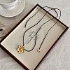 Alloy Resin Flower Pendant Black Waxed Cord Adjustable Long Necklaces for Women WG1FF70-02-1