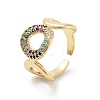 Brass Micro Pave Colorful Cubic Zirconia Open Cuff Ring for Women RJEW-Z055-02G-01-1