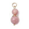 3Pcs 3 Styles Natural Rose Quartz & Dyed Striped Agate/Banded Agate Round Beaded Pendants PALLOY-JF04701-05-3