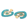 Heart with Eye Woven Glass & Brass Beaded Dangle Stud Earrings EJEW-A105-04G-02-2