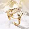 Hollow Human Face 304 Stainless Steel Open Cuff Rings for Women RJEW-M046-03G-1