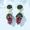 Grape Brass & Polymer Clay Rhinestones Dangle Stud Earrings EJEW-G455-01G-3