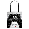 Cartoon Cat Printed Polyester Canvas Women's Tote Bags PW-WG56C06-02-1