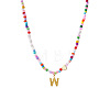 Colorful Beaded Heart Letter Necklace with Pearl Elements Stainless Steel Pendant Jewelry TR2146-23-1