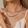 Bohemian Cuboid Dyed Natural Imperial Jasper & Red Agate & Synthetic Turquoise & Imitation Pearl & Glass Seed Beaded Necklaces TE0574-2-3