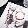 ANATTASOUL Siam Rhinestone Rose Flower Dangle Stud Earrings & Link Chain Bracelet & Lariat Necklace SJEW-AN0001-13-7