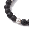 8mm Round Natural Lava Rock & Gemstone & Shell Pearl Beaded Stretch Bracelets for Women Men BJEW-JB10314-4