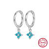 Anti-Tarnish Rhodium Plated Platinum 925 Sterling Silver Flower Dangle Hoop Earrings IN9619-10-1