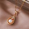 Vintage 304 Stainless Steel & Imitation Pearl Teardrop Pendant Necklaces for Women BR9499-1