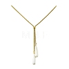 Adjustable Electroplate Shell Pearl Teardrop Tassel 304 Stainless Steel Box Chain Slider Lariat Necklaces for Women NJEW-JN06021-3