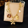 304 Stainless Steel Flower Heart Tree & Plastic Pearl & Resin Disc Multi-Charm Bib Necklaces for Women WG8B7B1-01-1