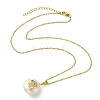 Natural Cultured Freshwater Pearl Coin with Hamsa Hand Pendant 304 Stainless Steel Cable Chain Necklaces for Women NJEW-JN06119-2