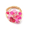 5Pcs Copper Wire Wrapped Dyed & Heated Natural Agate Round Bead Finger Rings RJEW-JR01034-4